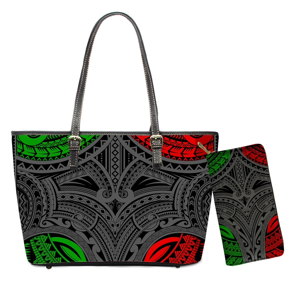 

Fashion Logo Customized Handbags Polynesian Tribal Print Ladies Bags Leather Handbags And Purses Black Handbags For Women, Customized color