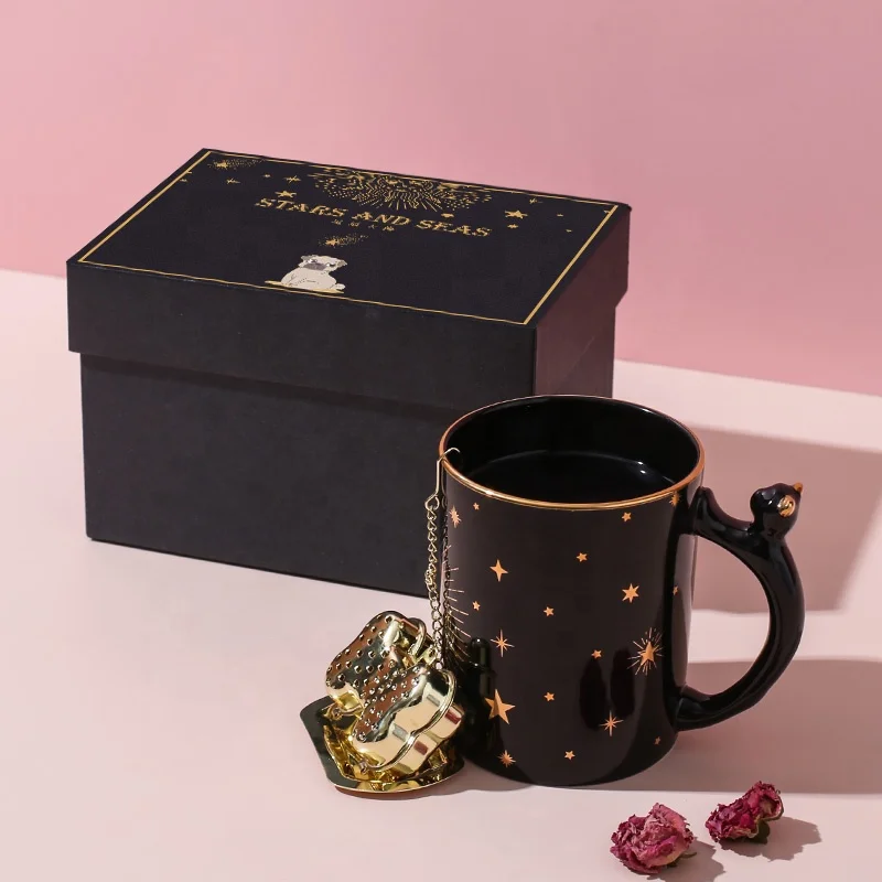 

Star Sea Bone China Cup Trend Mug Couple Cup Coffee Cup Birthday New Year Gift Luxurious Customization Mug, Black