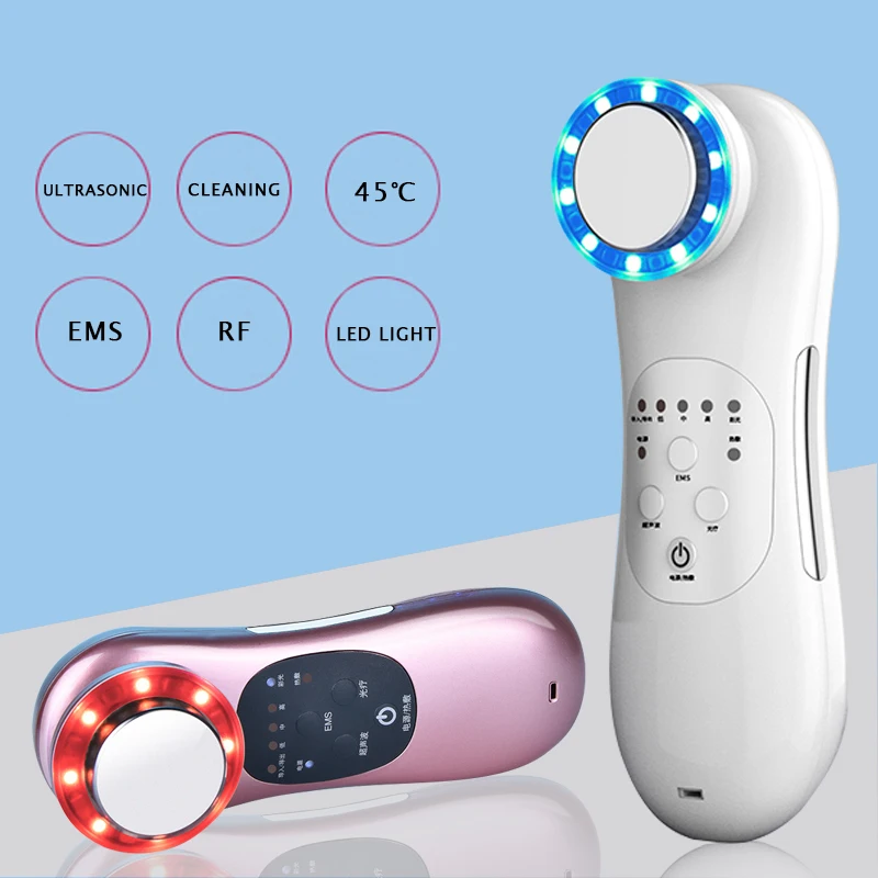 
6 in 1 Multi functional Facial Beauty Instrument RF EMS LED Color Light Skin Care Massager 
