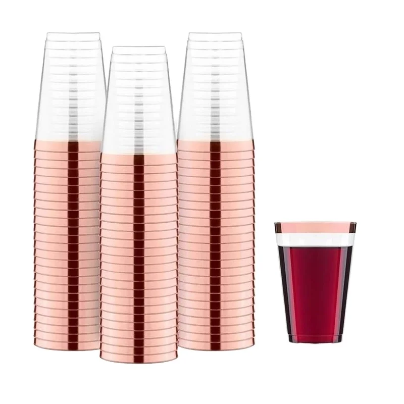 

Disposable Golden Fancy Silver Wedding Cup Rose Gold Elegant Party Birthday cups wine plastic, Clear