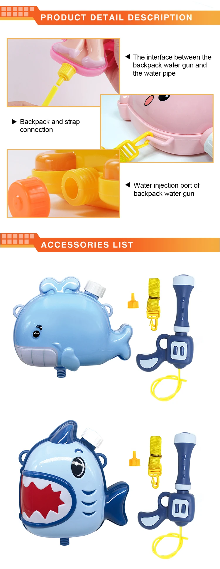 Most popular new style summer toys children's cartoon backpack water gun