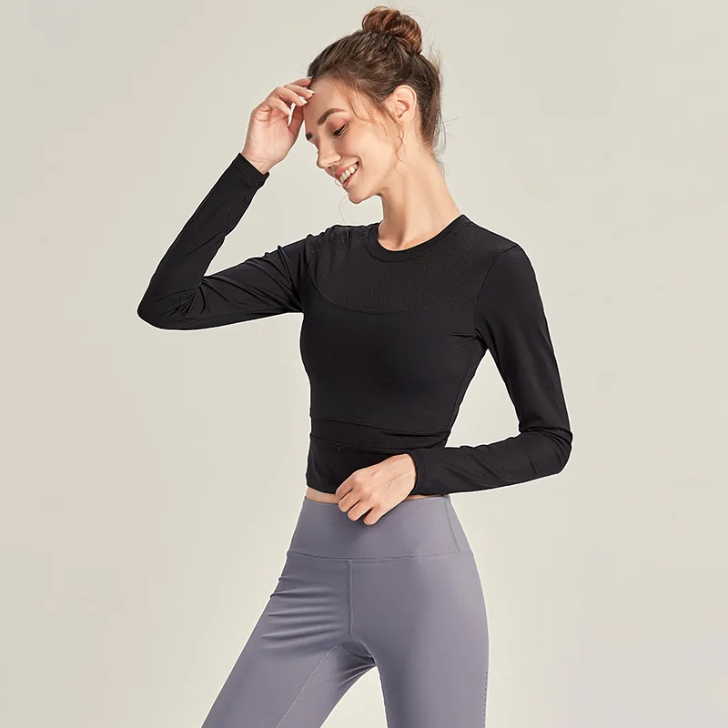 

Sport T-shirt Stretch Tight Yoga Clothing For Women Top Quick-dry Running Training Exercise Long Sleeve, White, yellow, purple, black