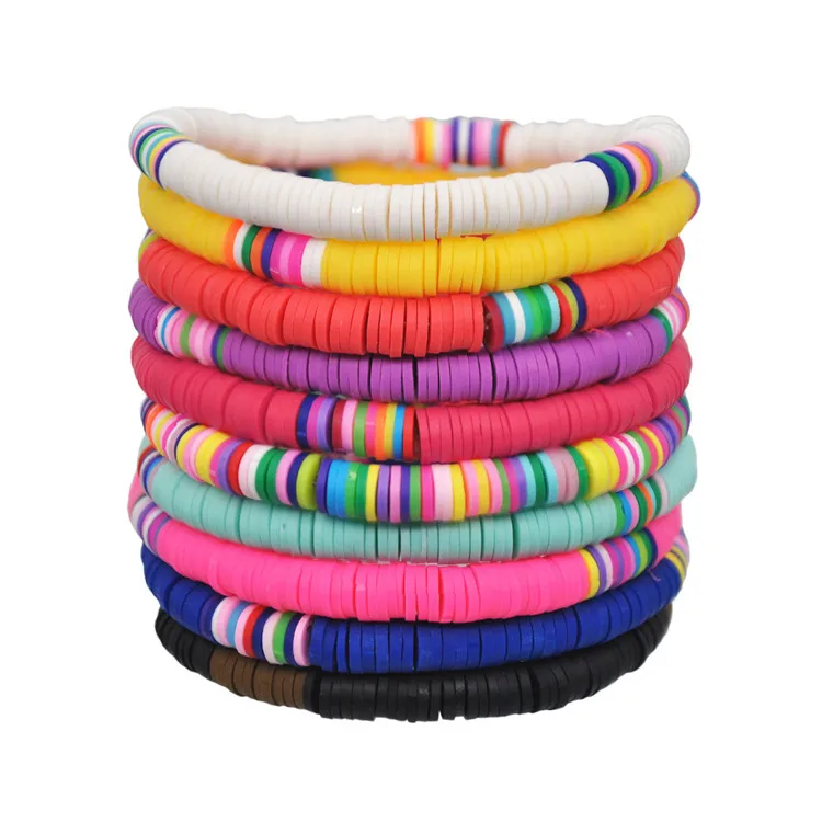 

CLARMER New Beach Bohemia Sweet 6mm Elastic Bracelet Jewelry Colorful Simple Soft Pottery Hand-Woven Bracelet Wholesale, As show