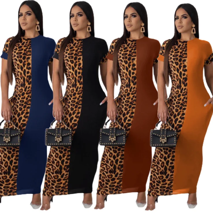 

Factory Wholesale Custom logo fall 2021 Africa clothing leopard dress fashion leopard autumn elegant casual dresses