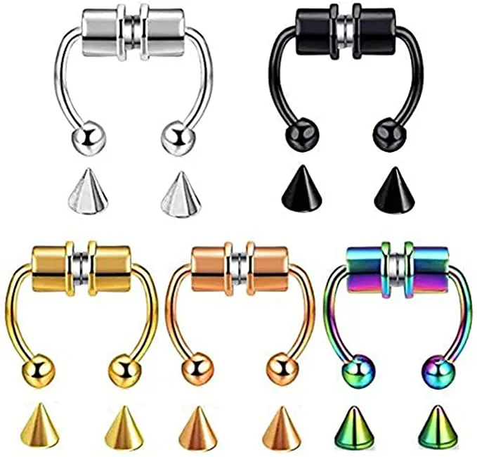 

New 2021 Non-Piercing Stainless Steel Septum Nose Ring Horseshoe Nose Ring Hoop Reusable Nose Ring, Show in the picture