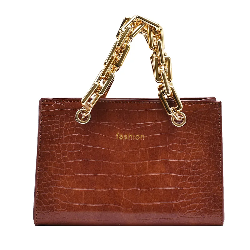 

Fashion Designer Retro Crocodile Pattern Crossbody Bags Thick Chain Woman Handbag