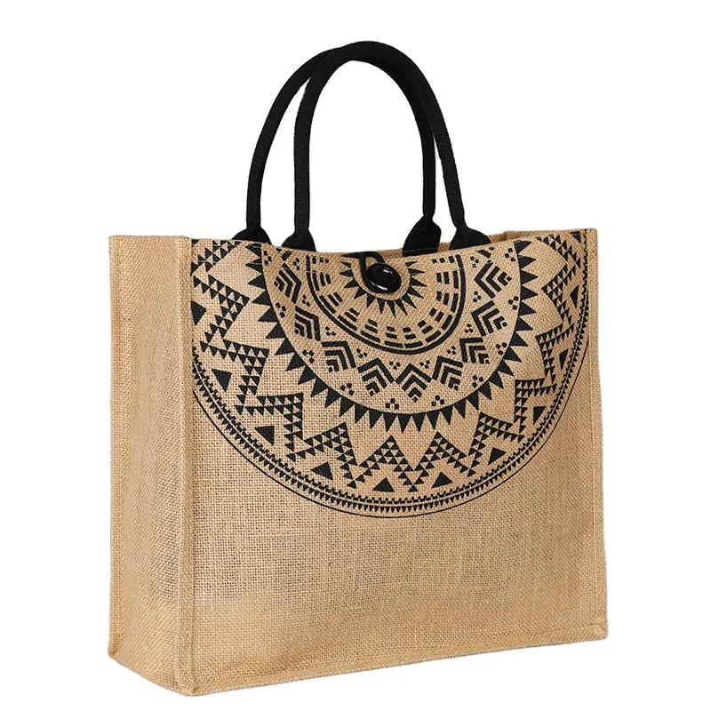 

Custom Logo Eco Reusable Cloth Carrying Bags Women Beach Hand Tote Laminated Grocery Promotional Gift Shopping Handbags Jute Bag, Customized color