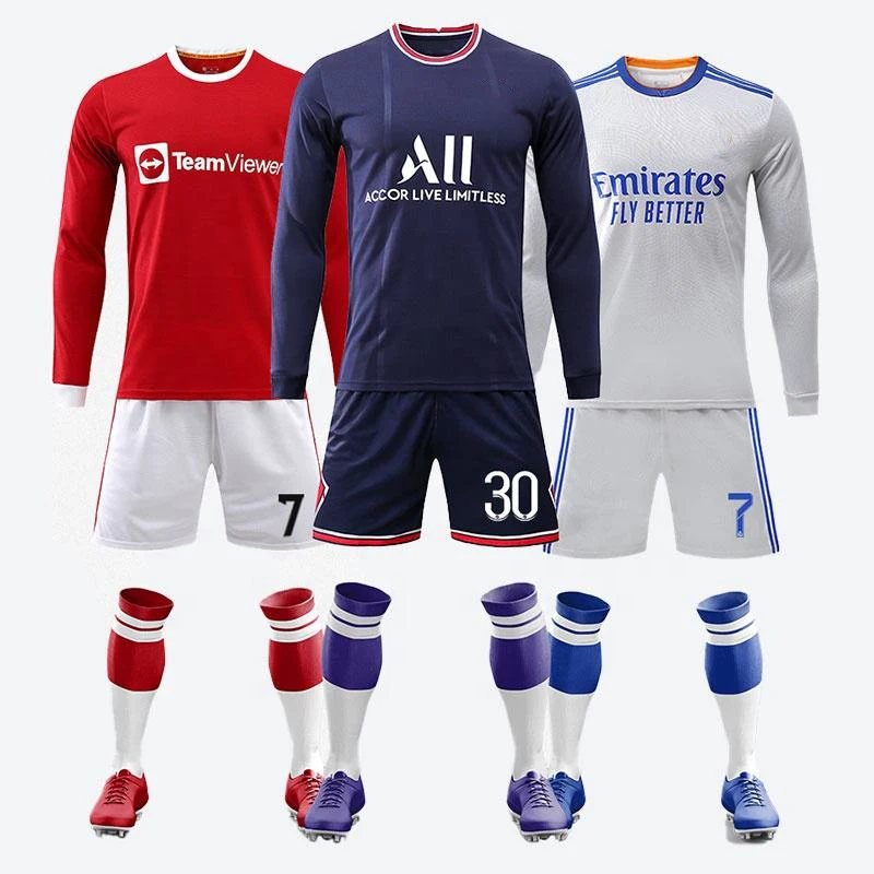

Customize Sublimated Long Sleeve Football Jersey Sets wholesale Soccer Uniform Sportswear Thai quality Soccer Jerseys