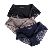 

Women's Sexy Lace Panties Seamless Underwear Briefs Nylon Silk for Girls Ladies Bikini Cotton Crotch Transparent Plus Lingerie