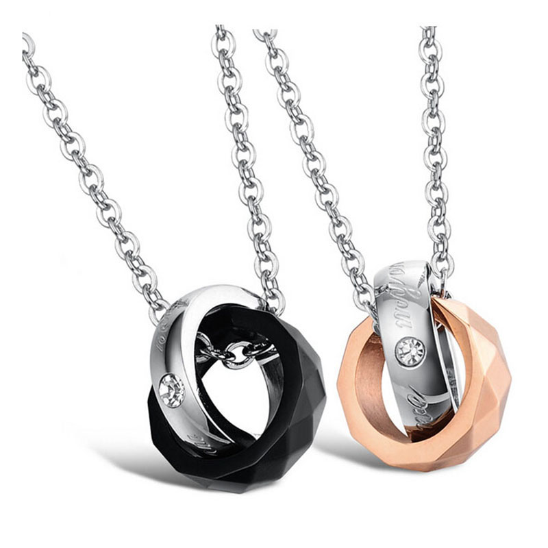 

Romantic Style Titanium Steel Couple Necklace Pendent Necklace Engrave Words