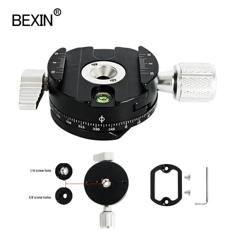 

BEXIN OEM Panoramic Rotating Clamp Tripod Camera Clamp Adapter Ball Head Mount Quick Release Plate Clamp for Video SLR Cameras, Matt black+silver