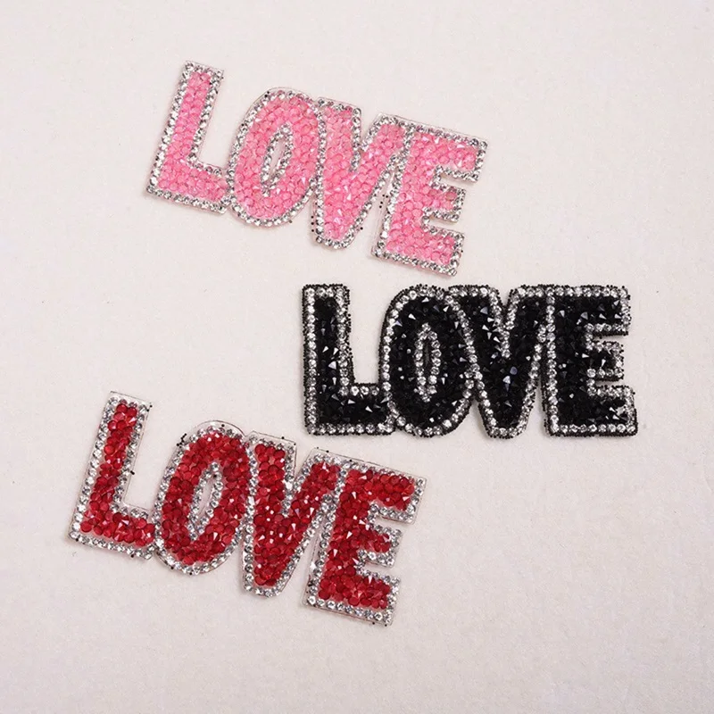 

Rhinestone love ironing Decal clothes shoes 3D beads crystal letter patch DIY decoration patch