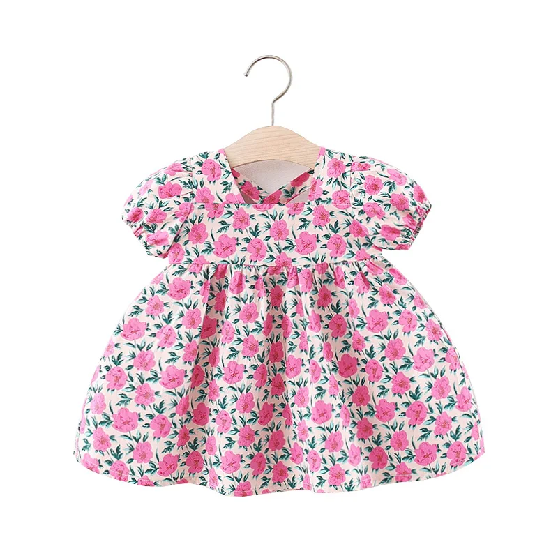 

Summer Sweet Little Princess Short Sleeve Print Floral Dress Cute Casual Lovely Cartoon Cotton Dress