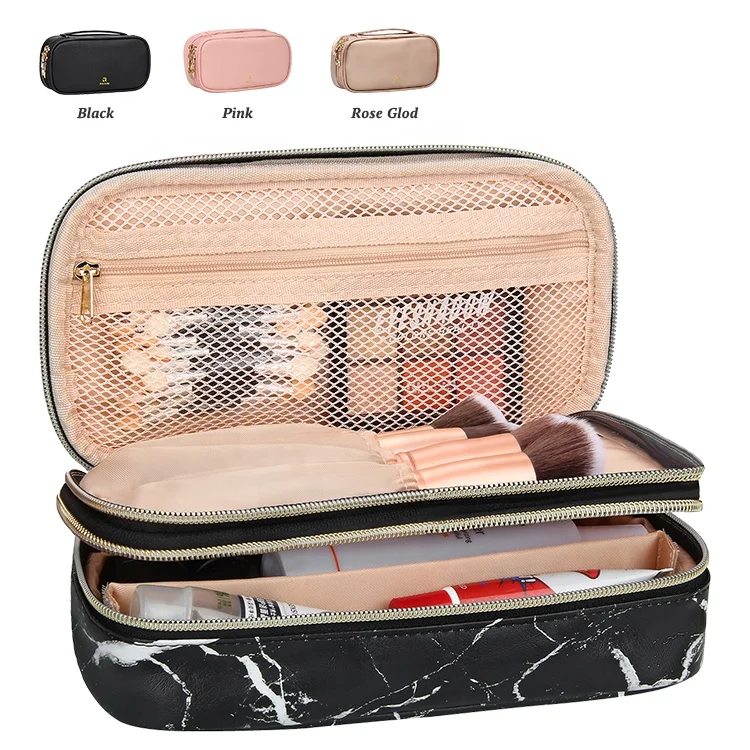 

Relavel Small Waterproof Portable Marble Black Nail Artist Cosmetic Makeup Brush Case Bag Pouch For Travel