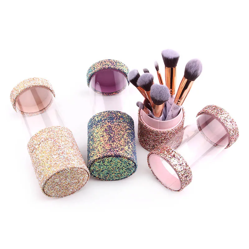

Transparent plastic makeup cylinder glitter powder shimmering cosmetic brush holder