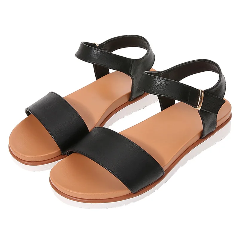 

2022 Factory New Arrivals Ladies Sandals Round Toe Open Toe Wedge Heel Ladies Simple Solid Color Sandals