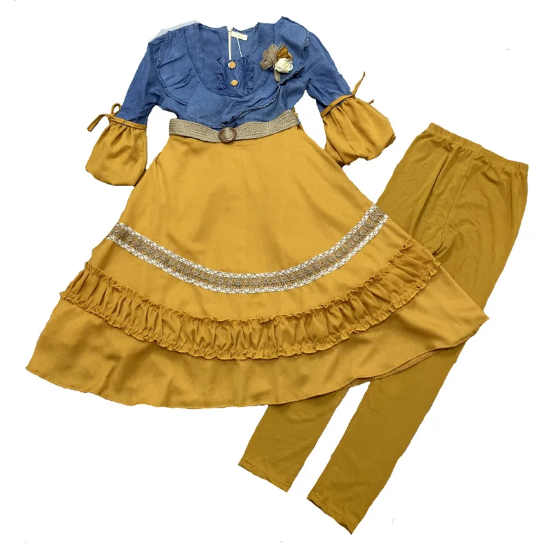 

2021 new Bohemian style denim skirt Turkey Libya Jordan Muslim skirt child clothing set, Picture shows