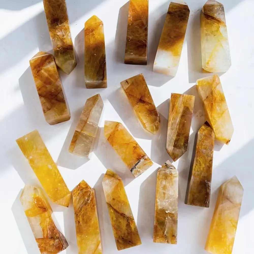 

Wholesale natural golden healer point polished quartz tower heading crystal wands for home decoration