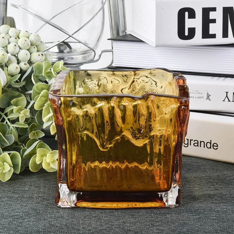 17oz Amber Square Unique Glass Candle Jar