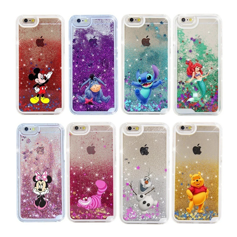 

Phone Case For iPhone 12 11 Pro Max X Xs X 7 8 Glitter Sequin Waterfall Liquid Quicksand Cute Cartoon Stitch Case