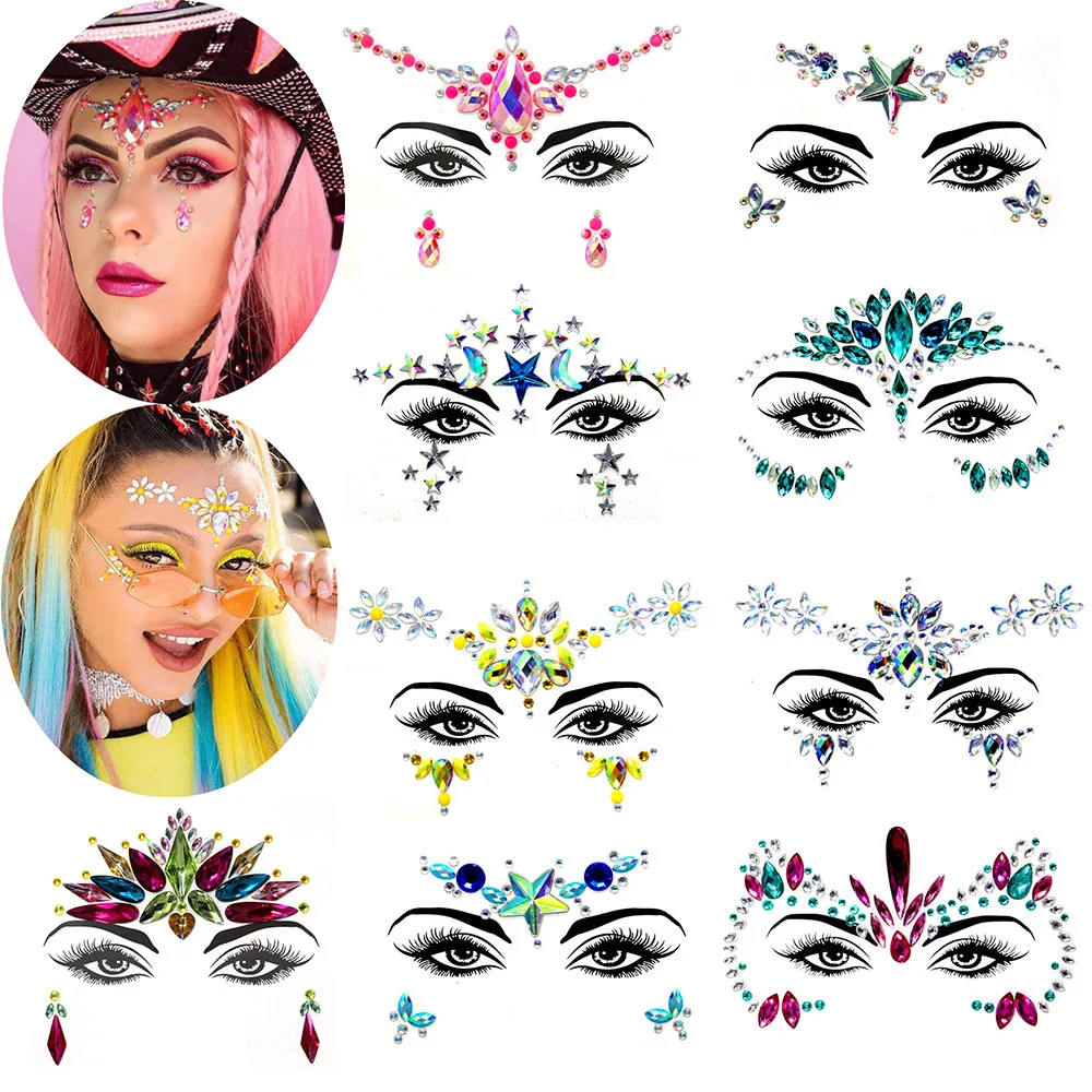 

B953 Temporary Rhinestone Glitter Stickers Festival Party Makeup Eyeshadow Body Flash Face Jewelry Tattoos, As pic