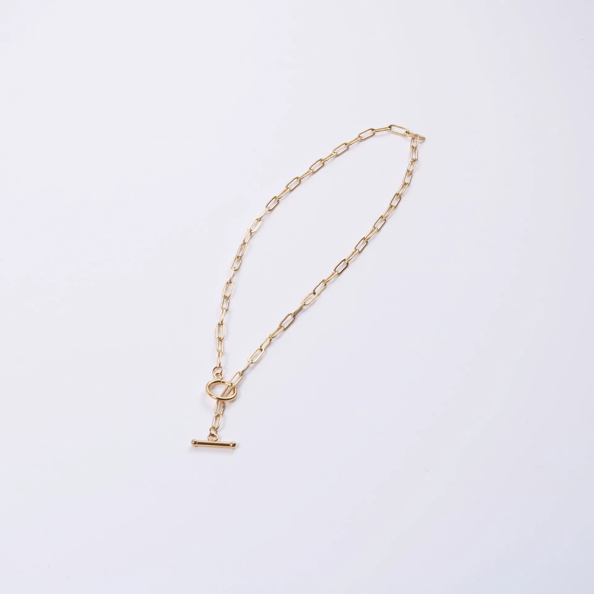 

Gold stainless steel toggle clasp chunky chain necklace paper clip chain necklace