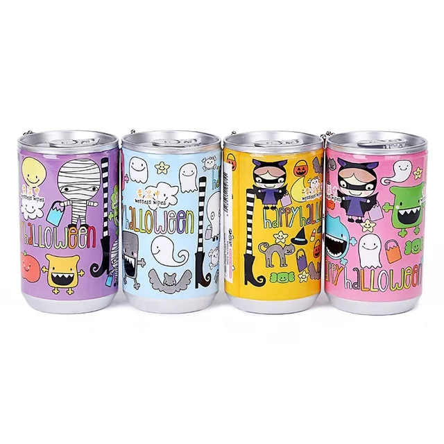 

Cartoon Print Travel Makeup Remover Cylinder Wet Tissue Mini Pocket Size Sanitary Wet Tissue, As picture