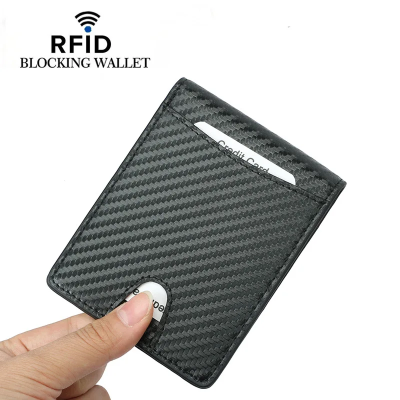 

Carbon Fiber pattern Customize Leather Minimalist Mens Card holder Wallet, Black