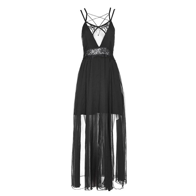 

PUNK RAVE women dinner dress goth strap lace chiffon female dresses summer OPQ-347