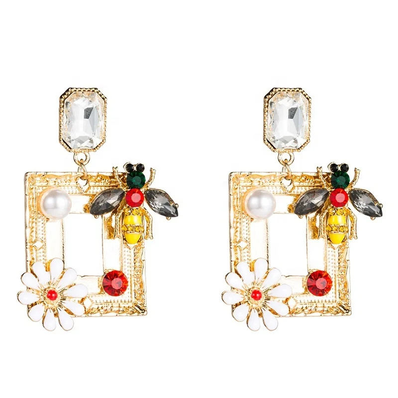 

Jachon 2021 New Style Baroque earrings Square shaped Dangle Bright color jewelry acrylic statement earrings, As pictures