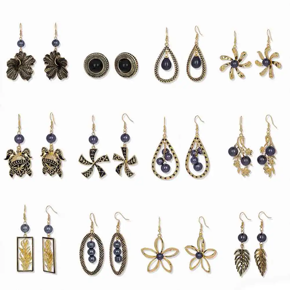 

Cring CoCo 2020 Style Fashion Women Gold Hawaiian Pearl Earring jewelry Set Drop Pendant Hawaiian Earring For Party gifts, Gold plated