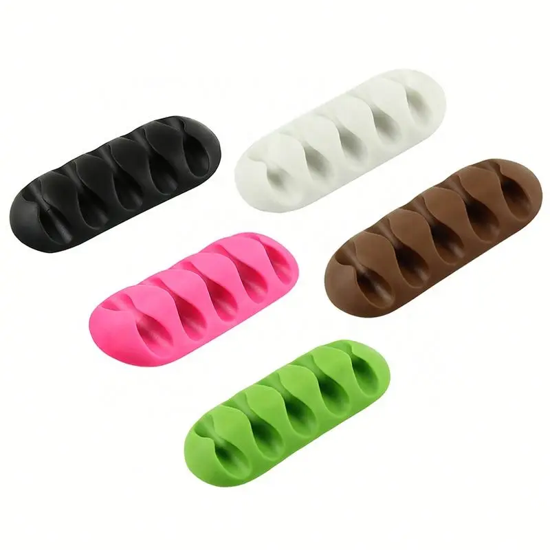 

Desktop Cable Winder Organizer 5 Holes Silicone USB Cable Holder Wire Cord Retractable USB Cable Bobbin Winder Factory Wholesale, Black/ white /green/ pink