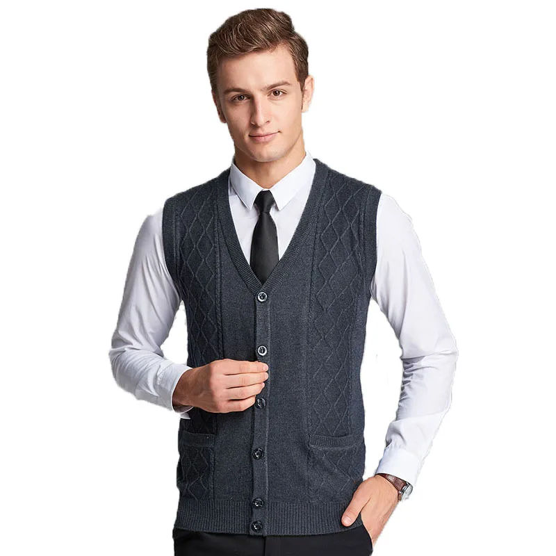 

outdoor men's cashmere wool sweater vest waistcoat V-neck thin warm vest cardigan for business men