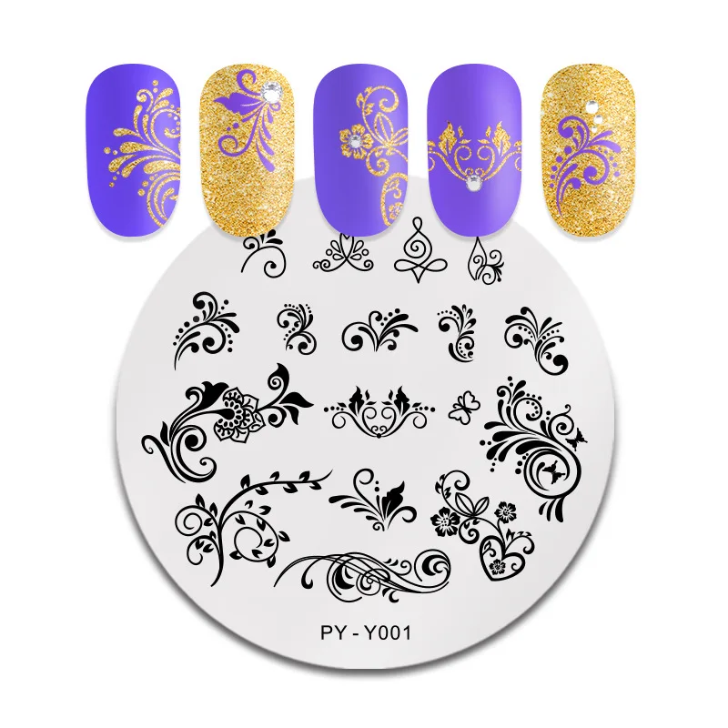 

ANGNYA 6*6 cm Circle Flower Dots Net Butterfly Nail Art Stamp Plate