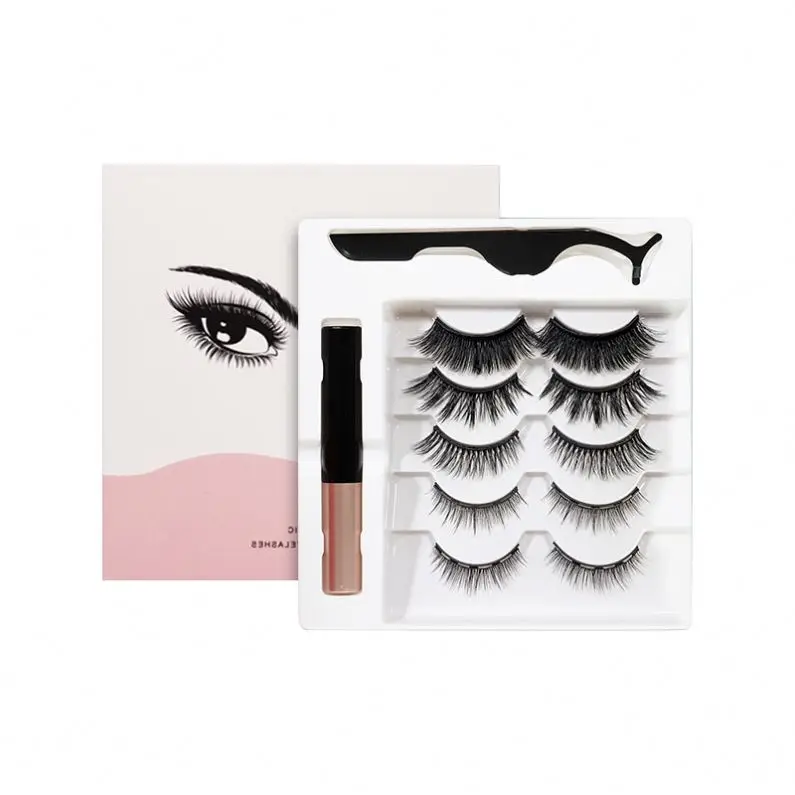 

Professional 3D Mink False Eyelashes Magnetoc Eyelash Kit 5 Pairs Of Lashes, Black