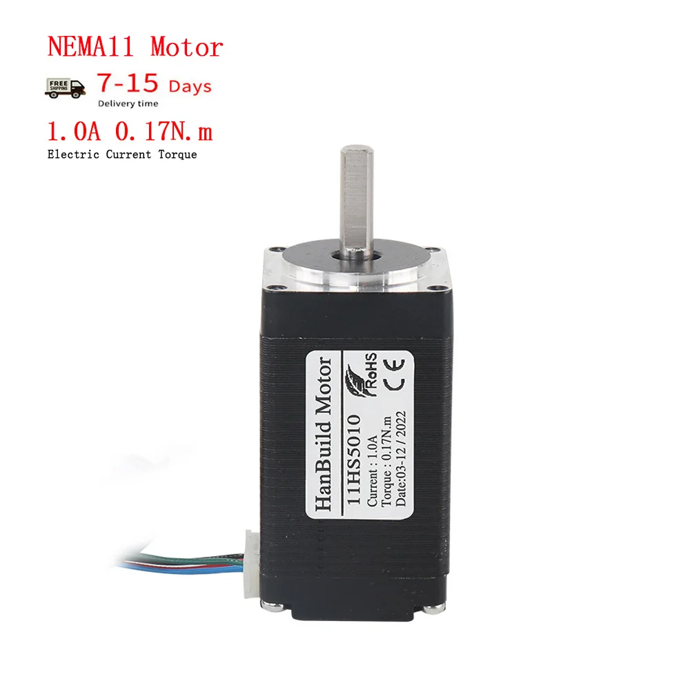 

HanBuild mini Stepper Motor 0.17N.m 1.0A 11HS5010 4 wires For game machines accessories 1.8 Degree nema11 stepper motor