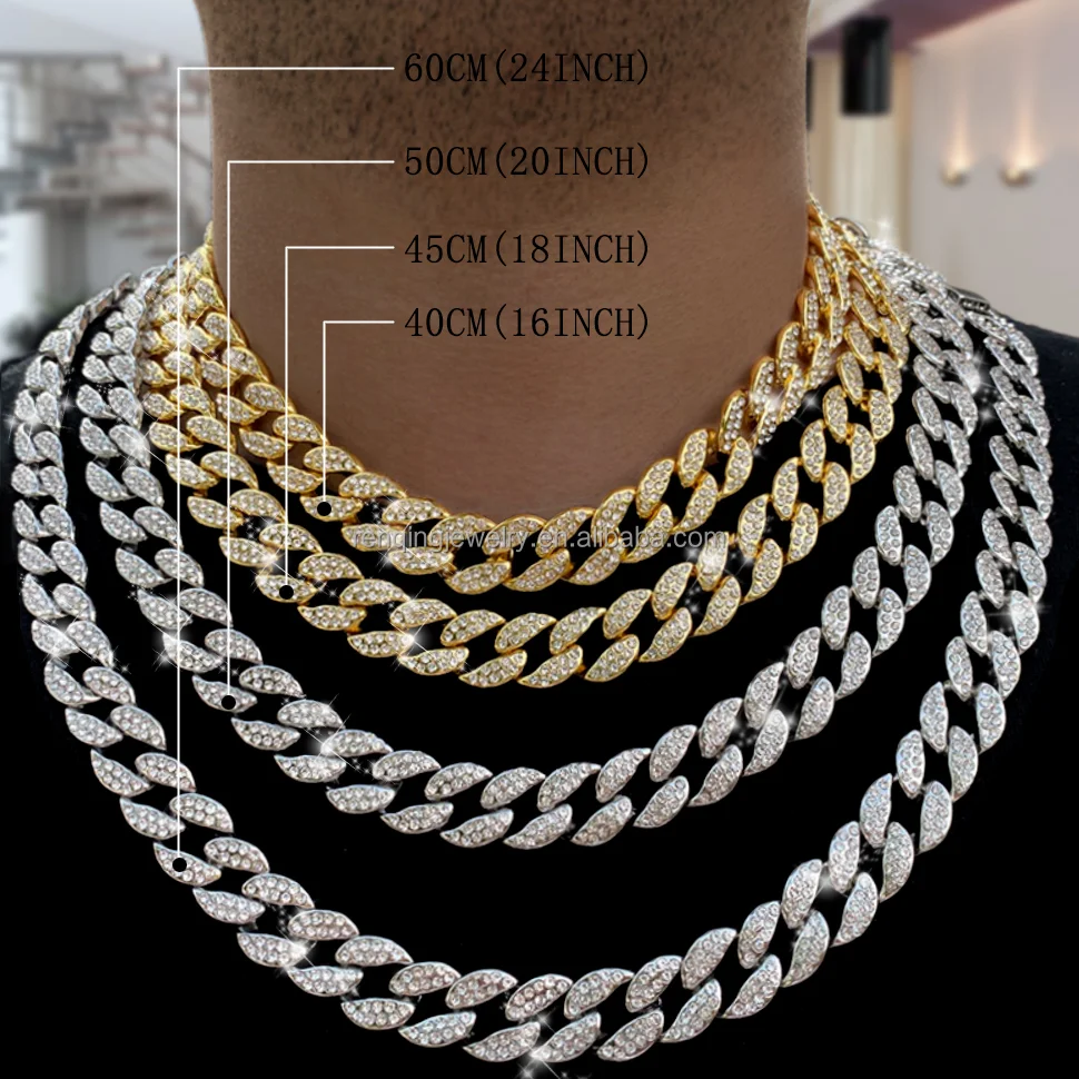 

Full Iced Out Men's Bling Bling Hiphop cadena Jewelry Rhinestones diamond cuban link chain