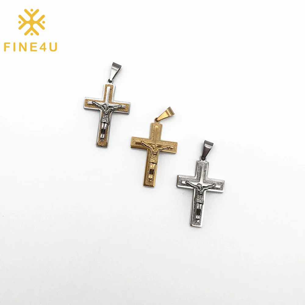 

Gold Plated Fashion Religious Christian Jewelry Jesus Fashion Simple Necklace Stainless Steel Cross Pendant