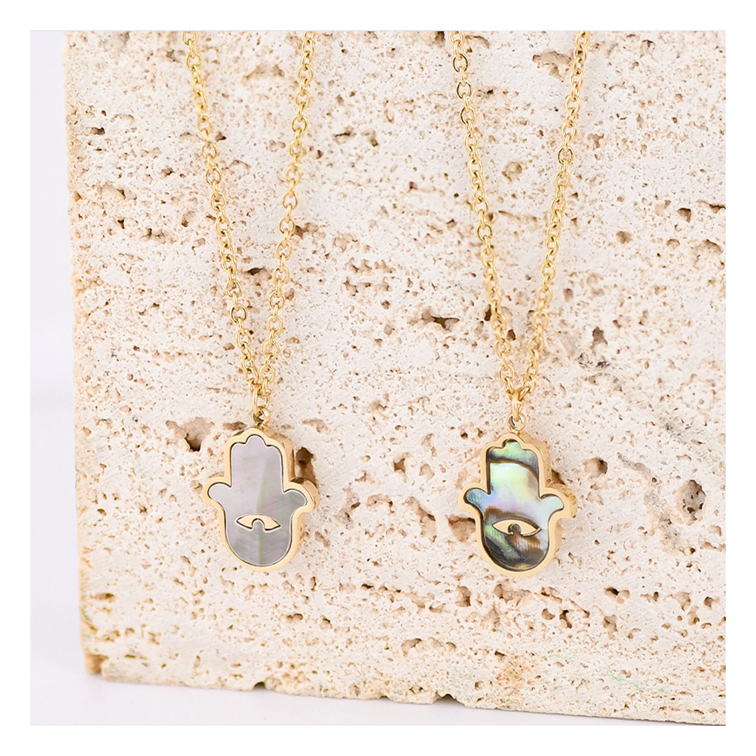 

Unisex Stainless steel mother of pearl Hamsa Hand simple gold chain pendant Necklace jewelry