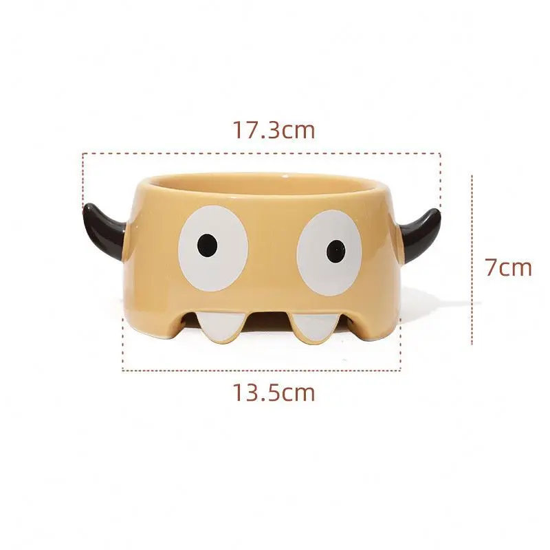 

CWW New Cartoon Oblique Mouth Fancy Dog Bowl Cute Ceramic Cat Dish Small Double Ceramic Dog Bowls, Colorful