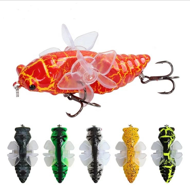 

7.5cm 15.4g Whopper Topwater Fishing Lure Artificial Bait Hard Plopper Cicadas Popper with Plastic Rotary wings