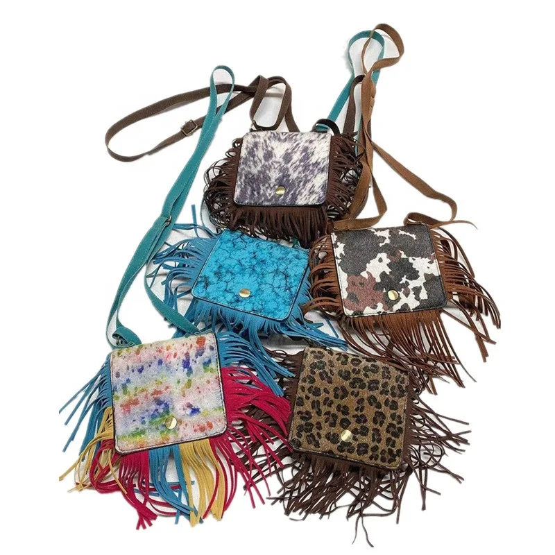 

2021 New RTS Turquoise Tie Dye Women & Kids Girls Fringed Shoulder Bags Kids Leopard Cow Print Tassel Coin Purses, Leopard sunflower cow cheetah