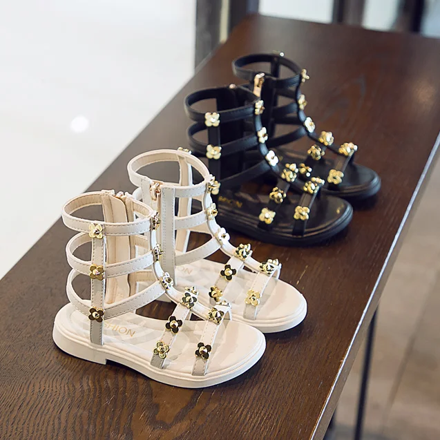 

New High-top Summer boots fashion Roman girls sandals kids gladiator sandals, Black/beige