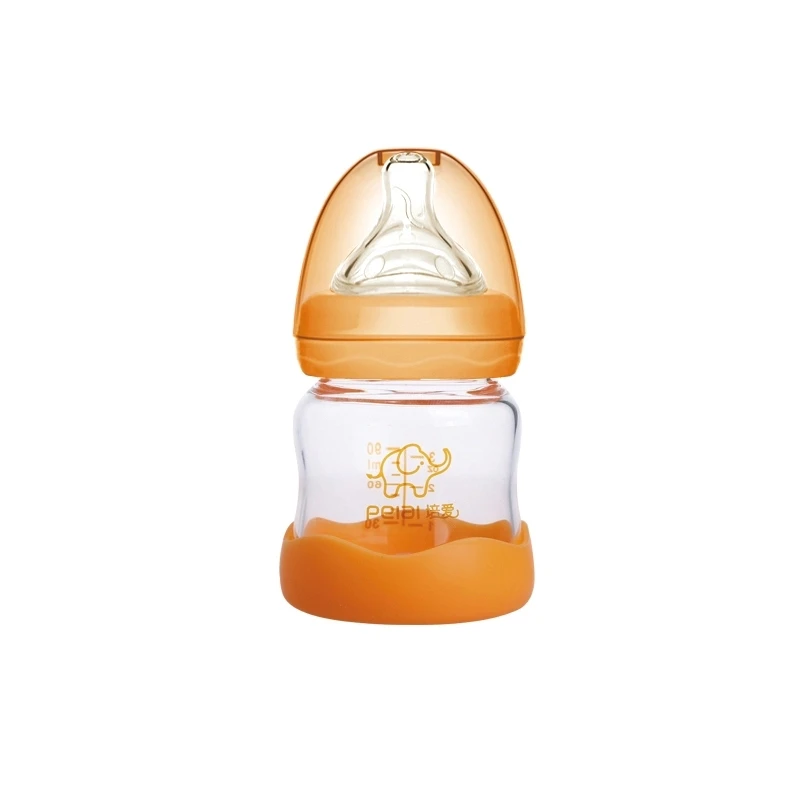 

Wholesale wide neck glass anti-scald sileeve pacifier lid baby feeding bottle, Customized color
