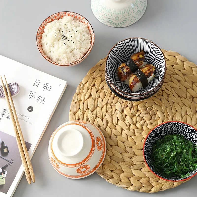 

4.5Inch Ceramic Rice Bowl Household Small Ceramic Rice Porridge Salad Bowls Ceramic Rice Bowl, As pictures