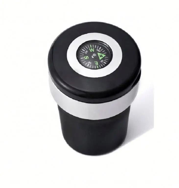 

Car Ashtray with Compass LED Light Portable Design Cup Shaped Stainless Steel Ashtray, Picture