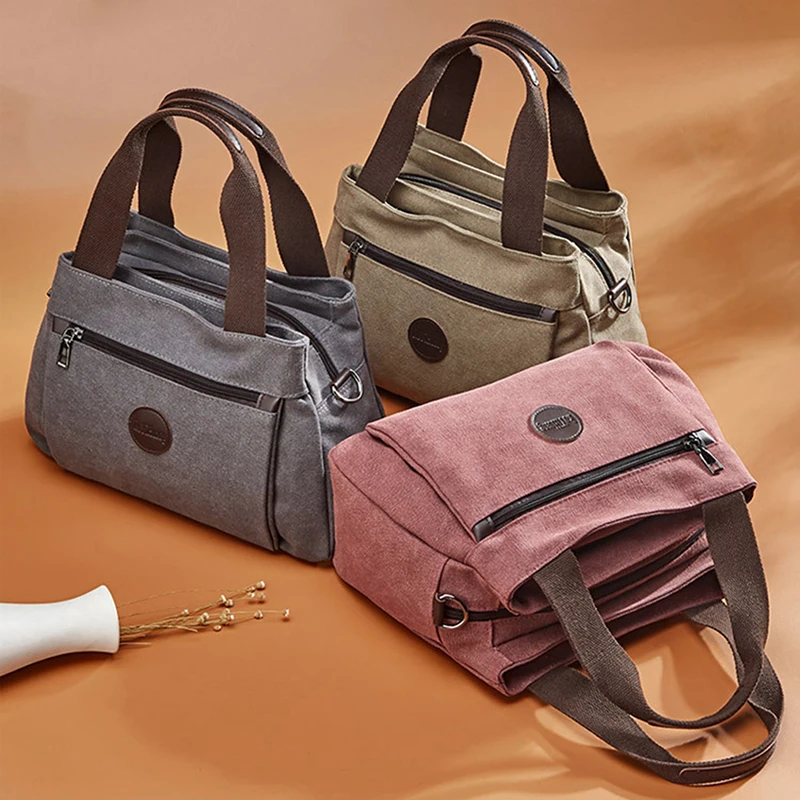 

Woman Canvas Handbags Casual lady Hobos Single Shoulder Bags Girls Crossbody Pack Vintage Solid Multi-pocket Ladies Totes Bolsas