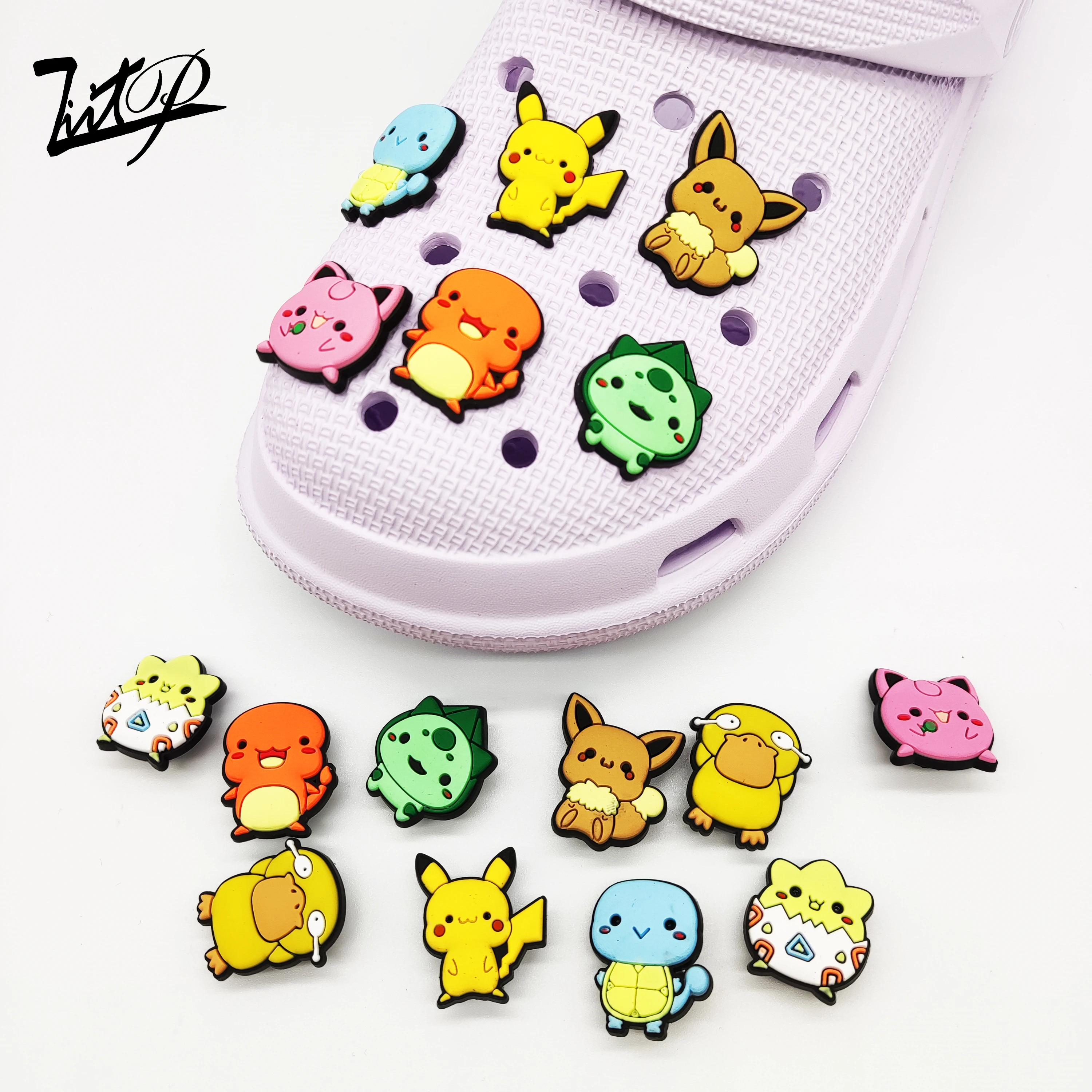 

Version Q Pikachu pvc shoe charms custom croc charm cartoon Charmandercharms decoration for wholesale