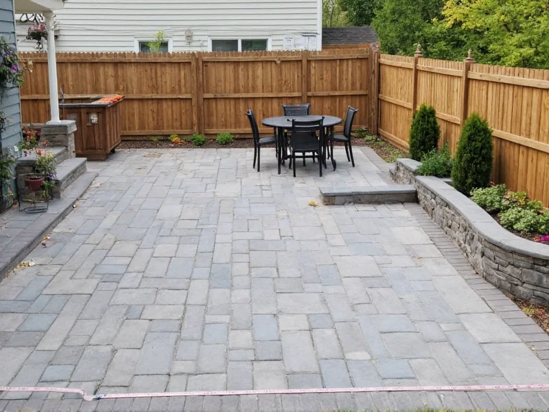 DIY patio planning with string lines and slope measurement
