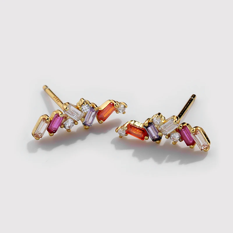 

Minimalist Jewelry CZ Earrings 925 Sterling Silver Gold Plated Rainbow Zircon Earrings Stud